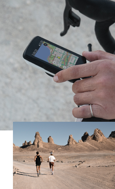 Close up of Karoo 2 with heatmaps on screen Close up of SUUNTO watch
Female left hand; Male and Female running in the distance away from camera